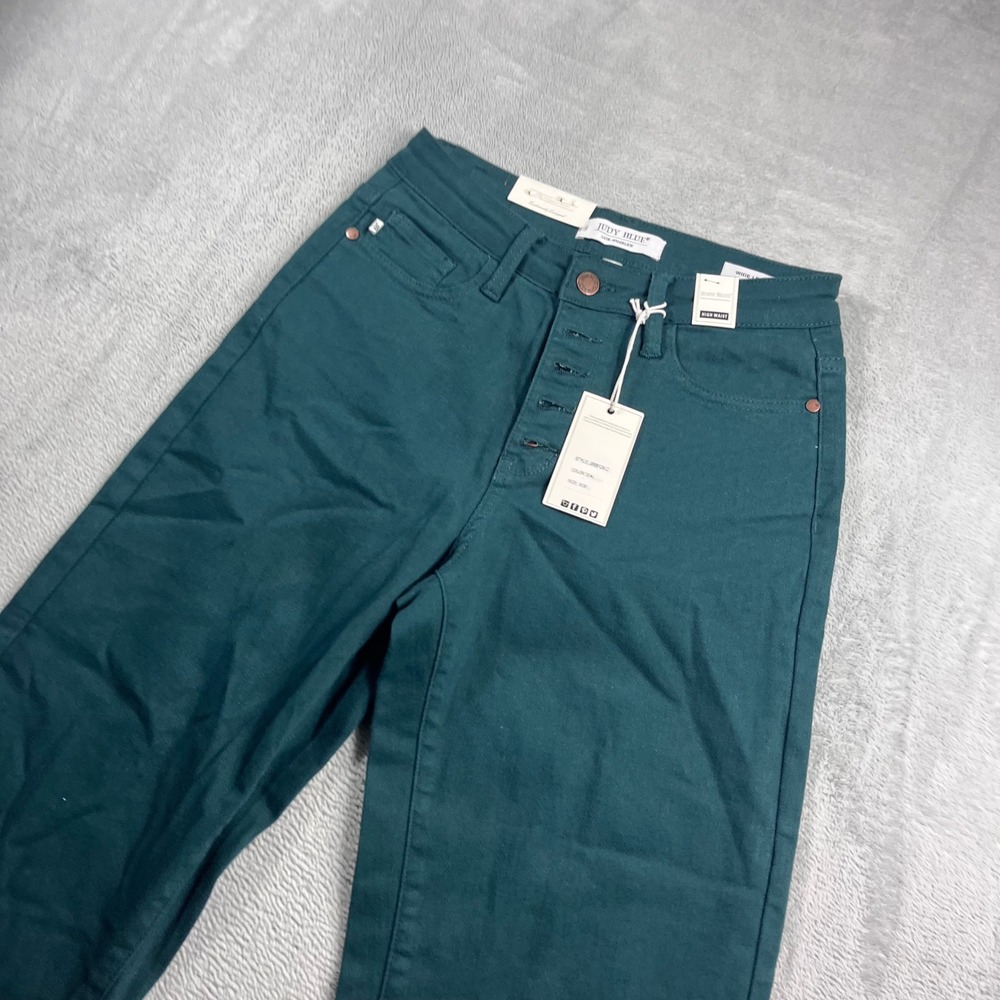 Judy Blue Womens High Waist Wide Leg Crop Teal Jeans Raw Hem JB88104 C Size 3/26 - Picture 2 of 12